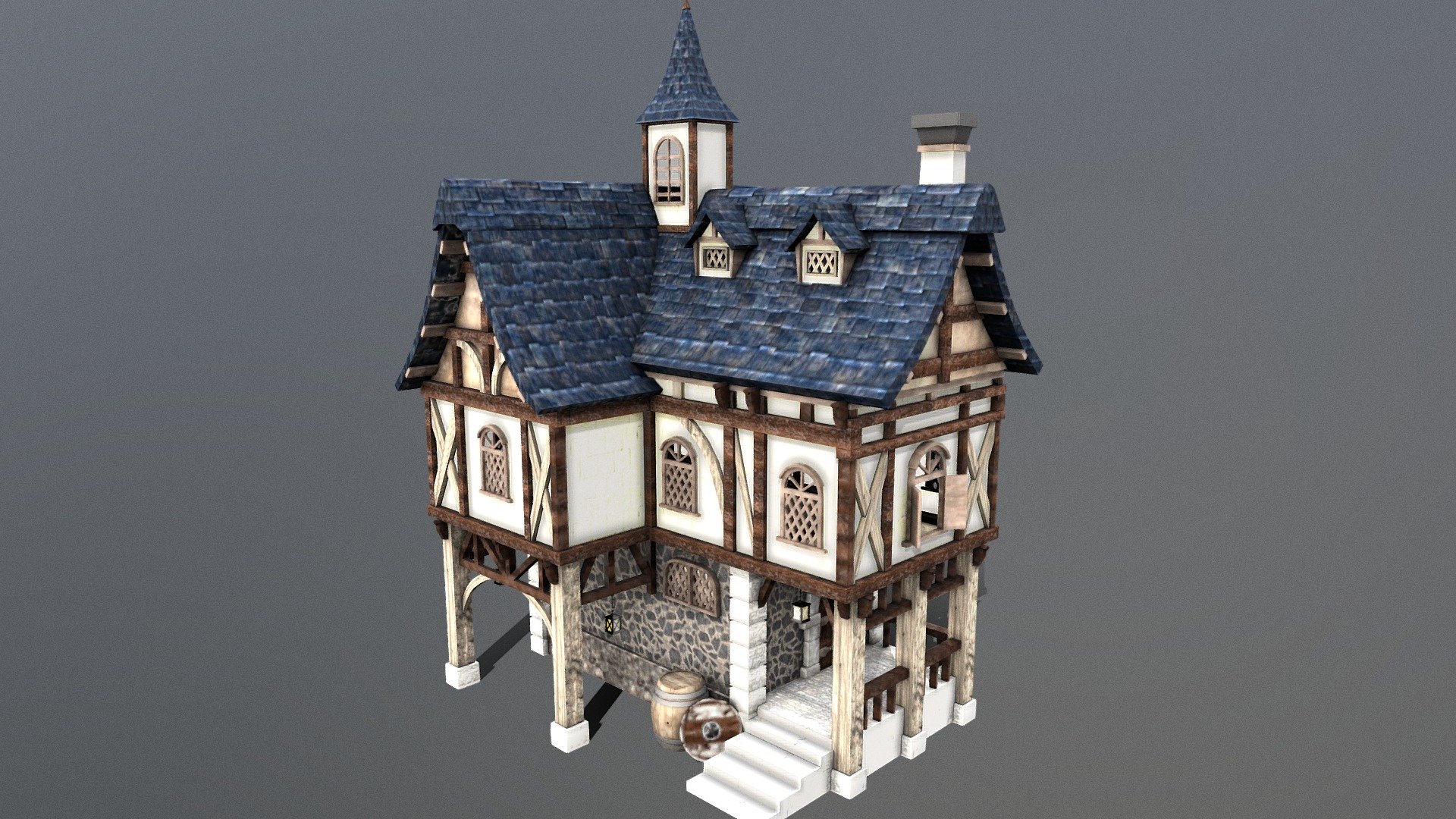 blue medieval house - 3D model by ThomasV3D [0d5b9b6] - Sketchfab