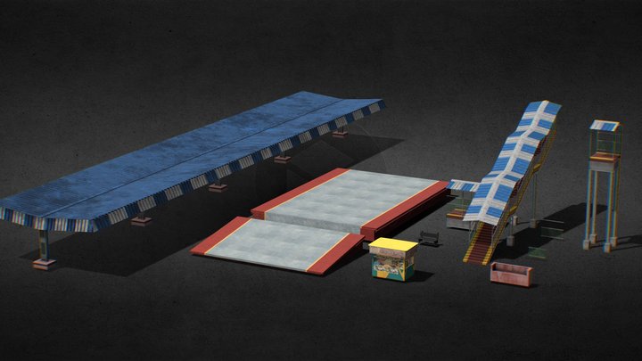 Indian Railway Platform Modular Pack 3D Model