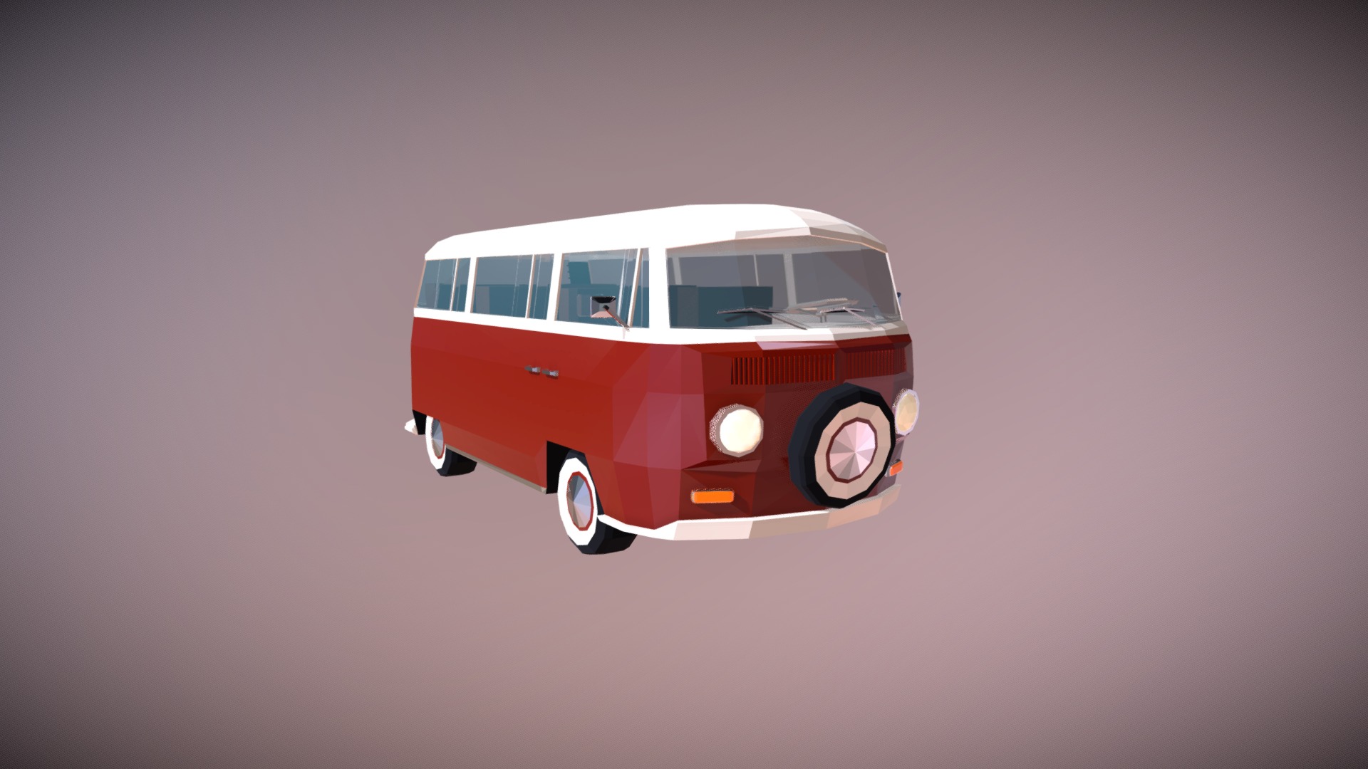 3D model Low Poly Camper Van 02 - This is a 3D model of the Low Poly Camper Van 02. The 3D model is about a red and white bus.