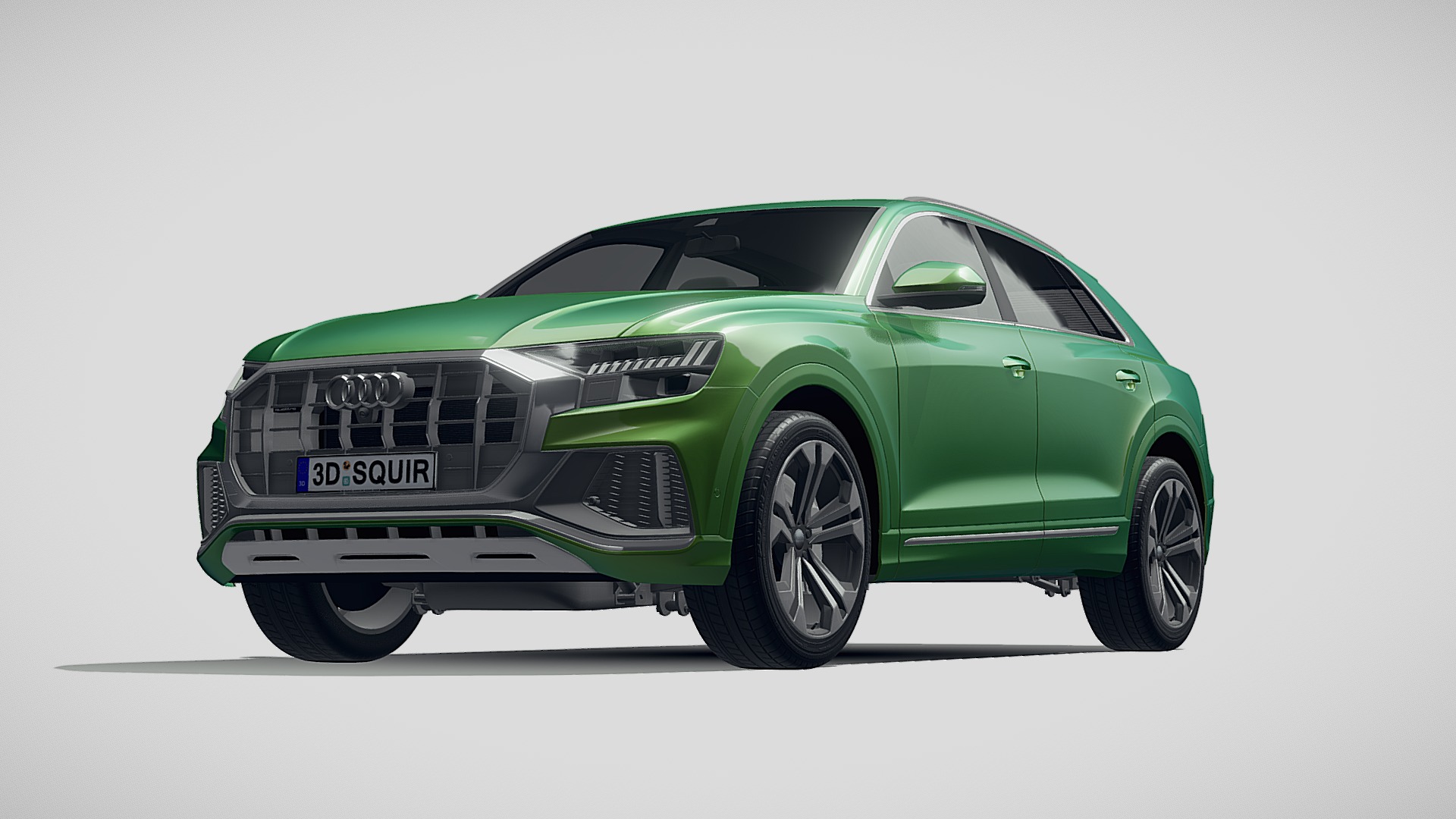 3D model Audi Q8 2019 - This is a 3D model of the Audi Q8 2019. The 3D model is about a green car with a white background.