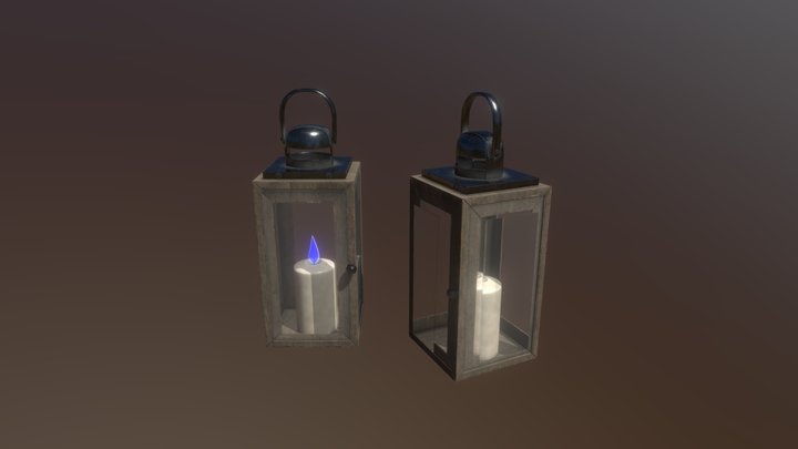 Two modern wooden lanterns with candles 3D Model