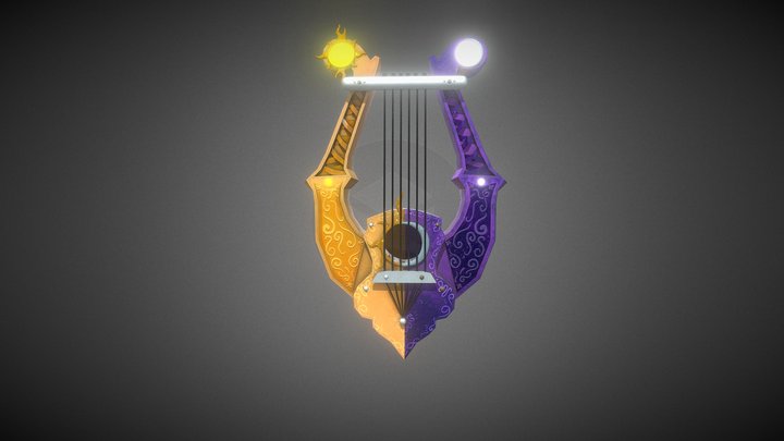 Fantasy Sun and Moon Lyre - Low Poly 3D Model