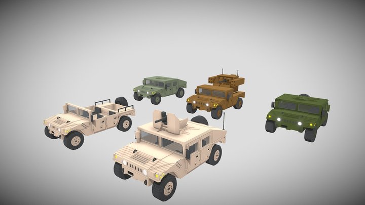 Pack of 5 Military 4x4 vehicle voxel models 3D Model