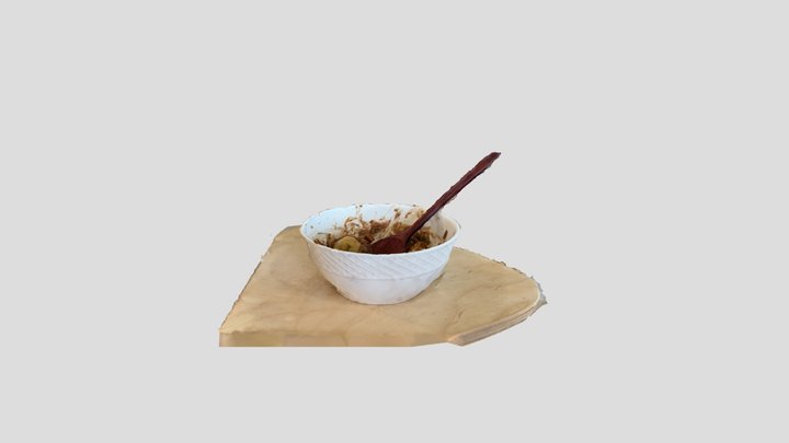 half eaten bowl of oatmeal with wooden spoon 3D Model