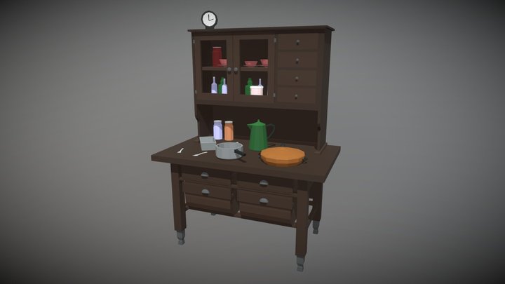 Low Poly Kitchen Cabinet - Game ready 3D Model