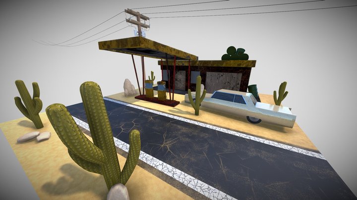 Desert Road Scene 3D Model