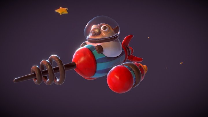 Turbo Clay Rocket Pug! 3D Model