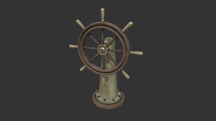 Old ship steering wheel 3D Model