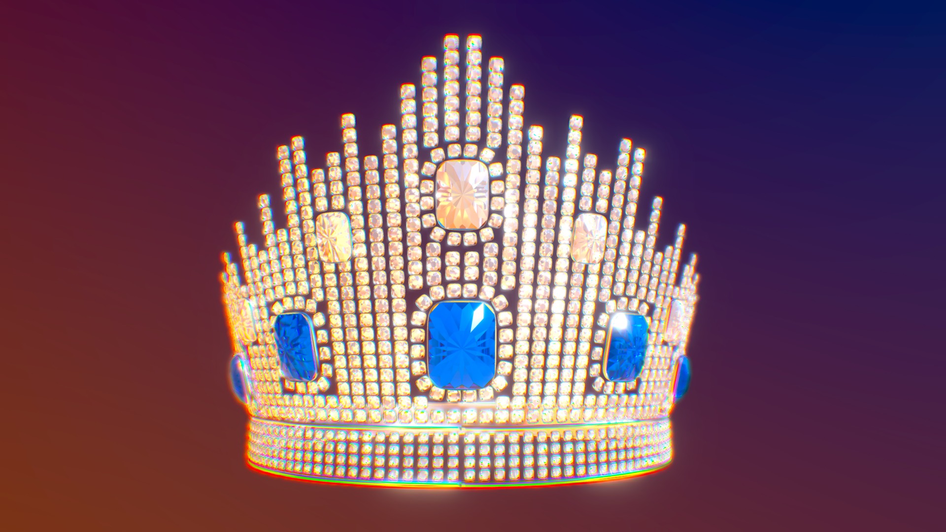 3D model Tiara - This is a 3D model of the Tiara. The 3D model is about a colorful circular object with Tribune Tower in the background.