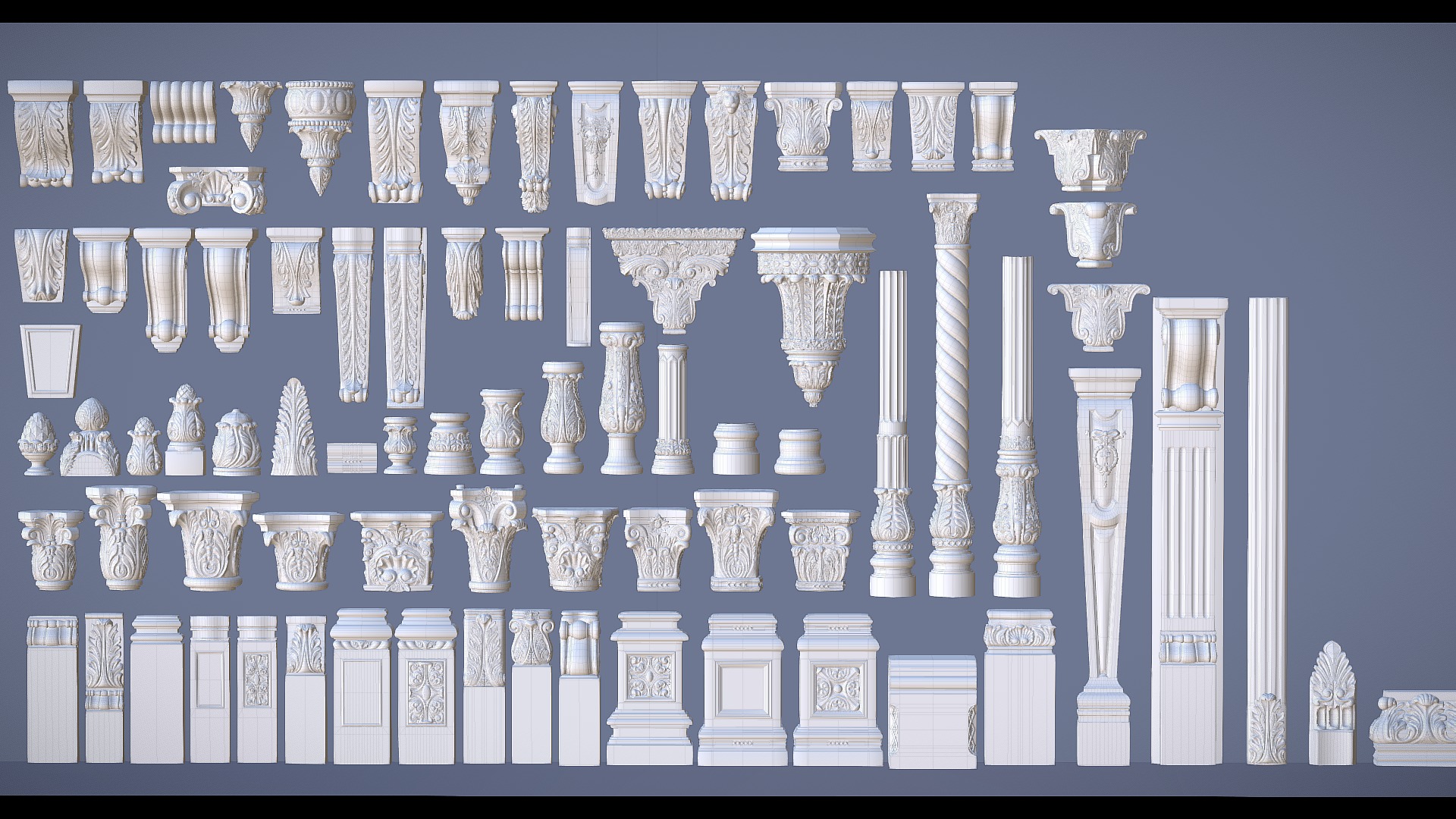 3D model 1D Pearlworks elements Showcase (80 items) - This is a 3D model of the 1D Pearlworks elements Showcase (80 items). The 3D model is about a wall with many vases on it.