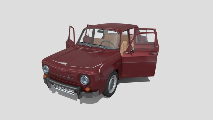 Renault 8 with interior Dark Red 3D Model