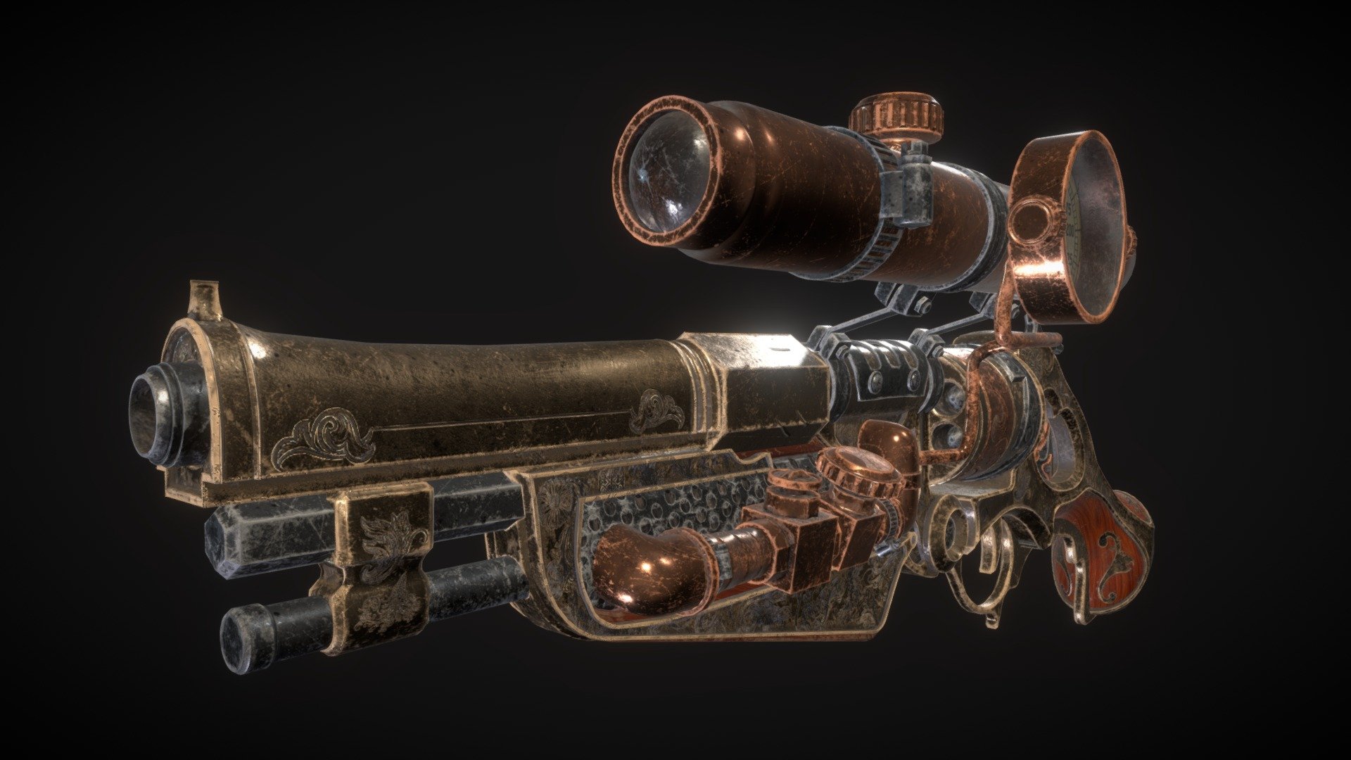 Steam Punk revolver - 3D model by splendidpluto [0da9afa] - Sketchfab