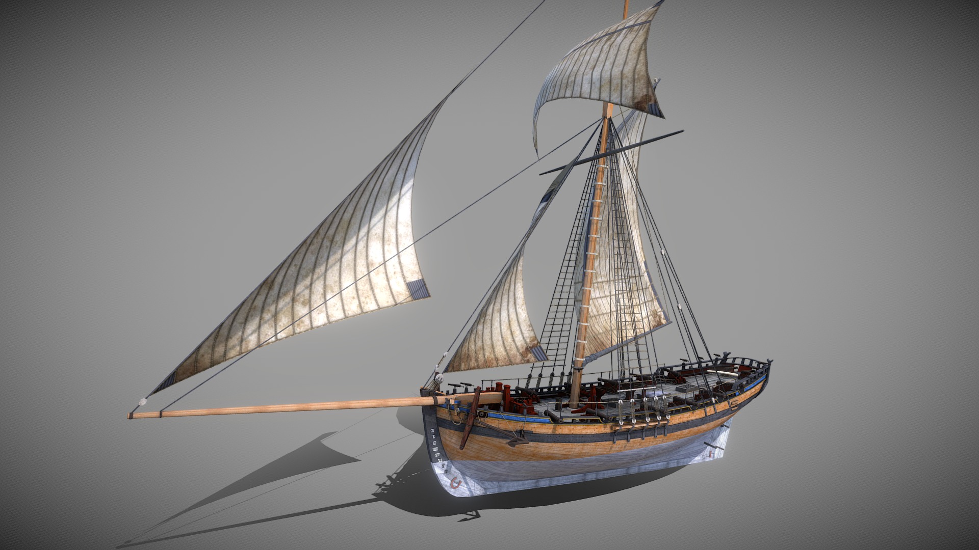 3D model Alert 1777 Sailing Cutter - This is a 3D model of the Alert 1777 Sailing Cutter. The 3D model is about a model of a ship.