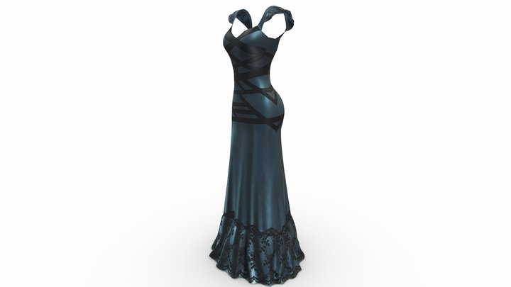 Cap Shoulder Female Evening Dress 3D Model