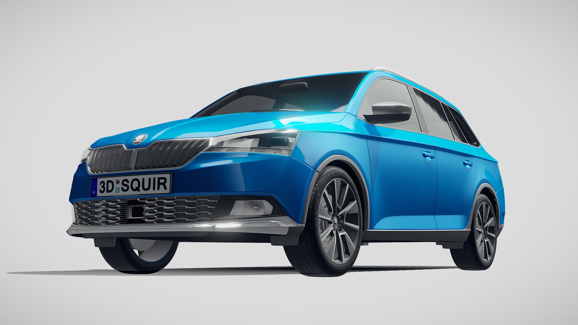 3D model Skoda Fabia Scoutline 2019 - This is a 3D model of the Skoda Fabia Scoutline 2019. The 3D model is about a blue car with a white background.
