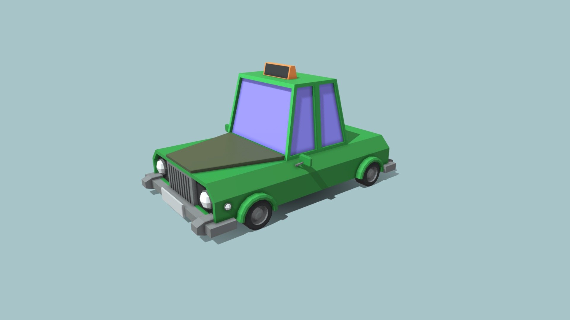 Low Poly Green Car, Taxi - Game Ready
