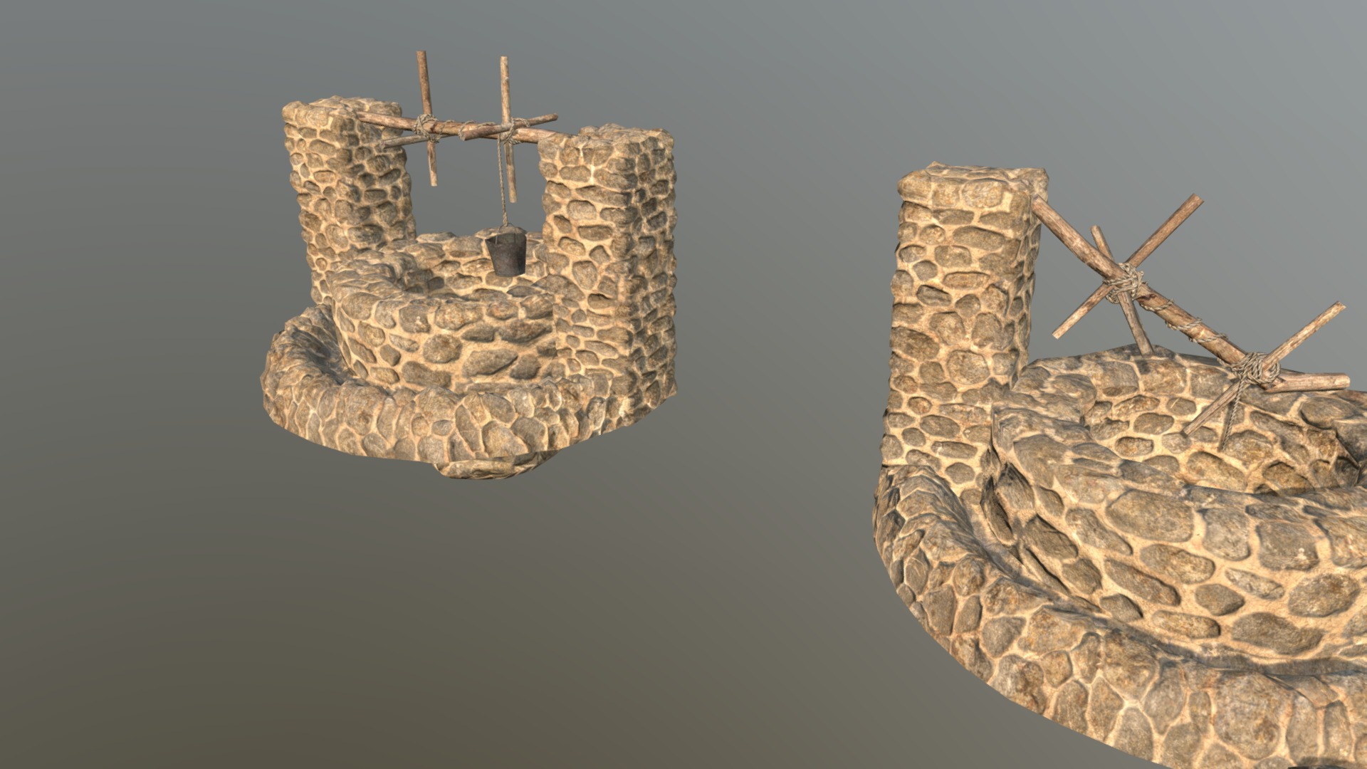 3D model Low Poly Water Well 02 - This is a 3D model of the Low Poly Water Well 02. The 3D model is about a couple of stone structures.