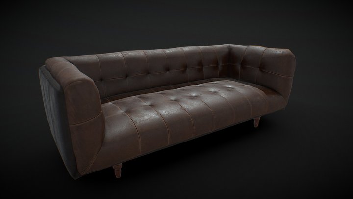 Low Poly Old Sofa with Bake Normal 3D Model