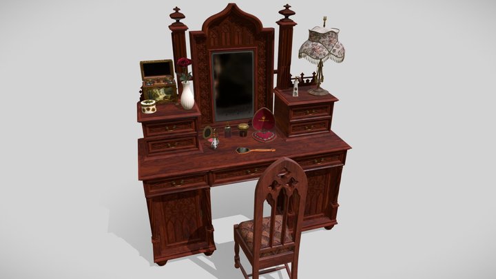 Victorian dressing table (openable) 3D Model