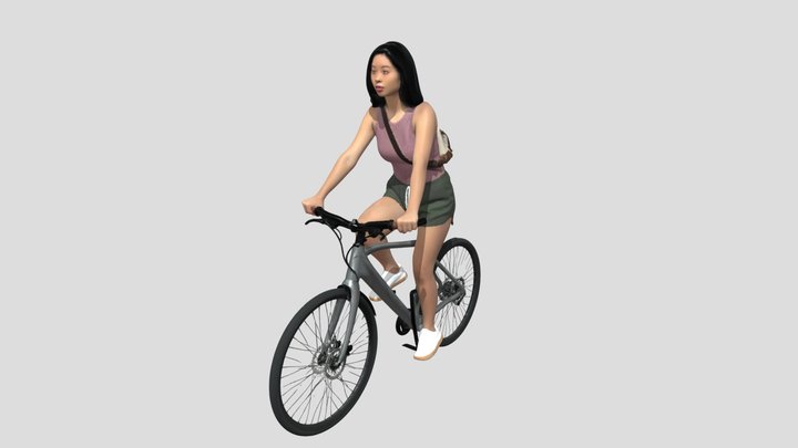 Woman Riding A Gray Bicycle – Kostenloses 3D-Modell STL