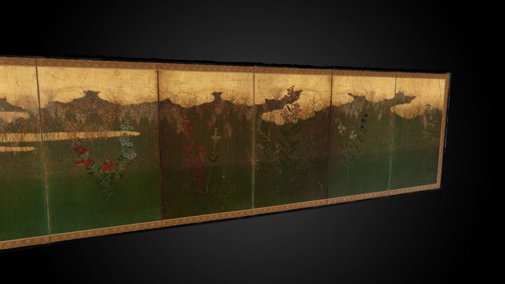 Musashi Plains six-panel screen, one of a pair 3D Model