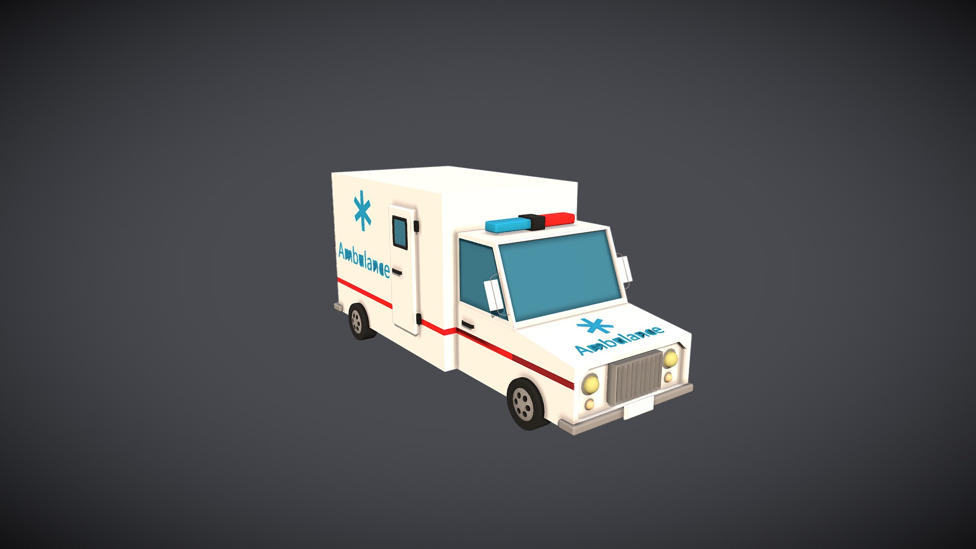 3D model Low-Poly Ambulance - This is a 3D model of the Low-Poly Ambulance. The 3D model is about a white and blue ambulance.