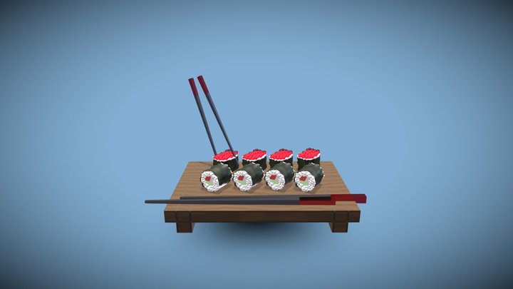 Low Poly Sushi Rolls 3D Model