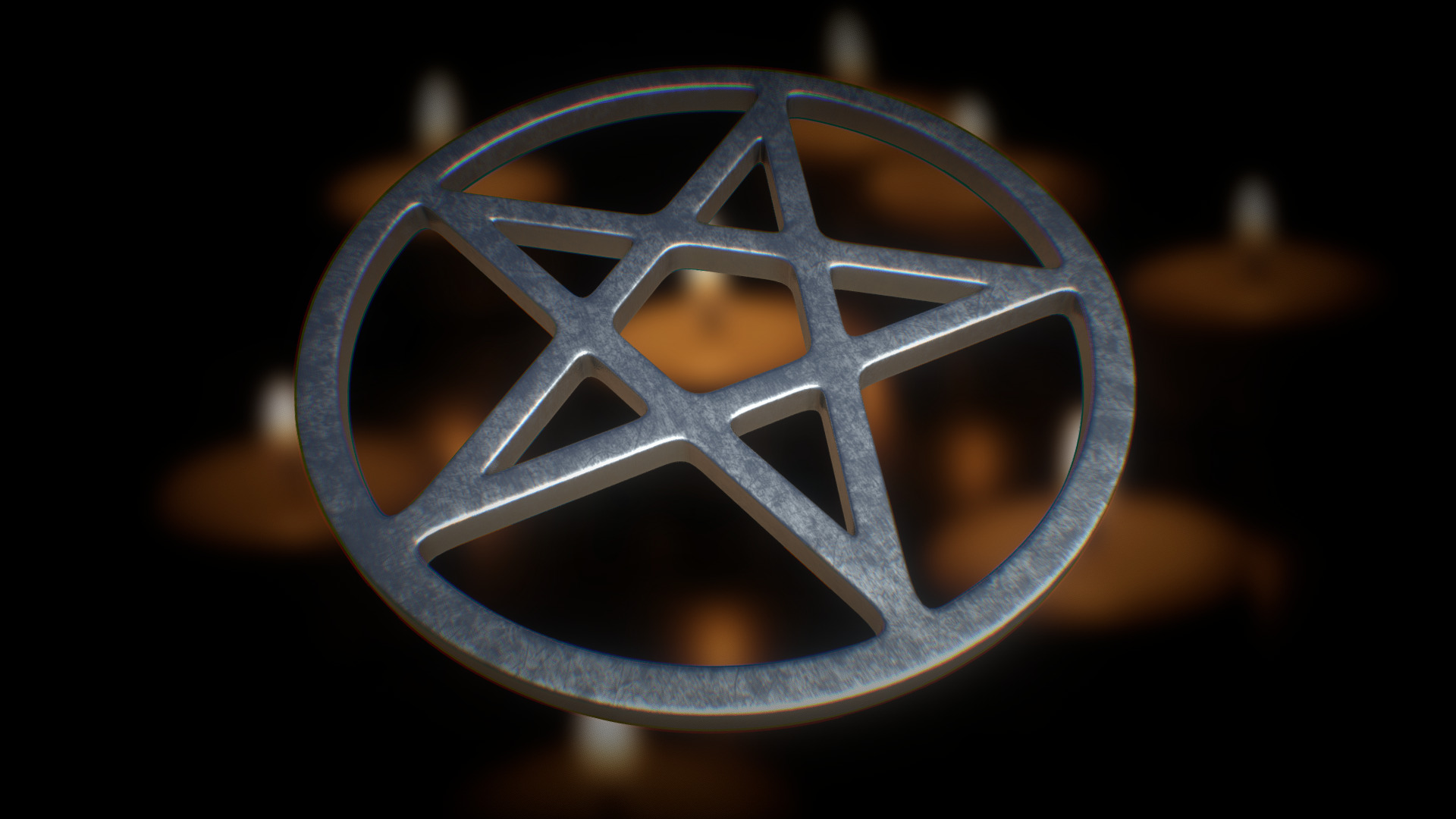 3D model Pentacle (aka Pentagram) - This is a 3D model of the Pentacle (aka Pentagram). The 3D model is about a silver and black metal object.