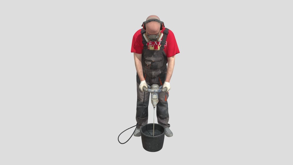 Bald Worker Kneading Cement