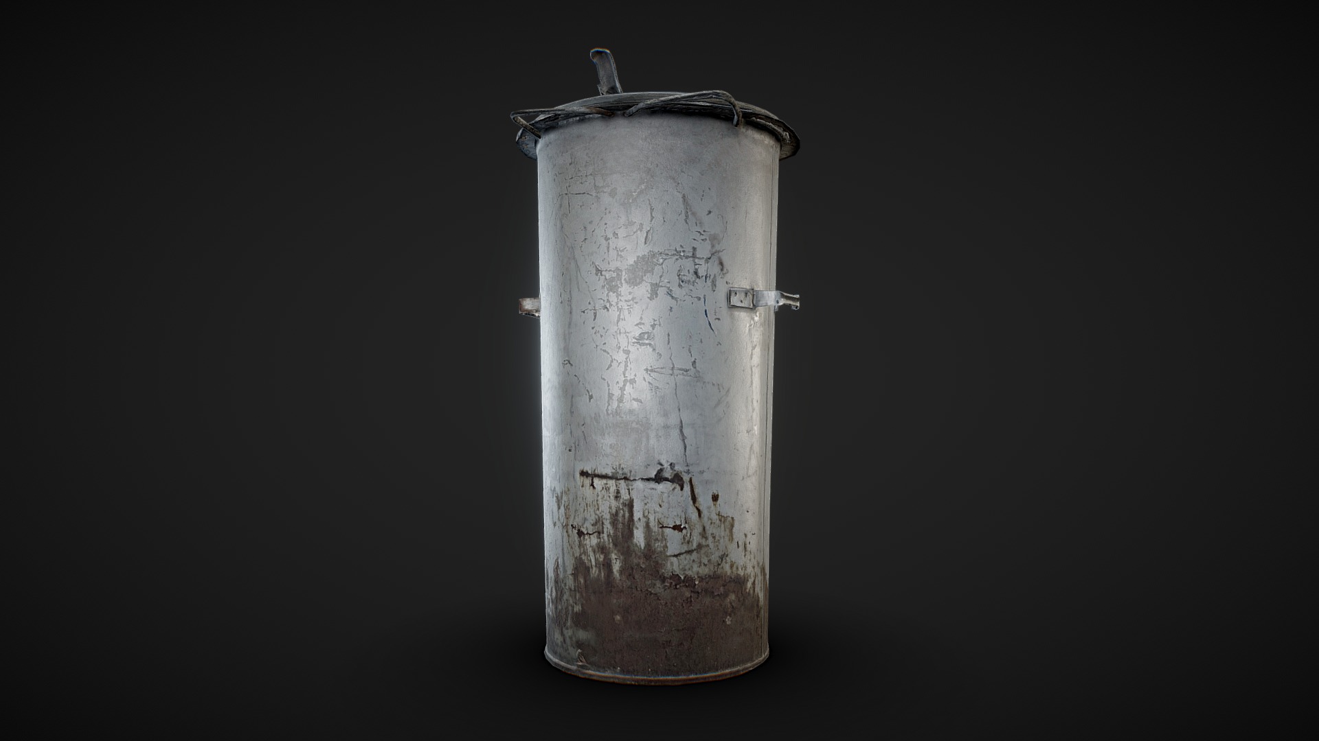 3D model Trash Can Photogrammetry Low Poly Model - This is a 3D model of the Trash Can Photogrammetry Low Poly Model. The 3D model is about a cylindrical metal object.