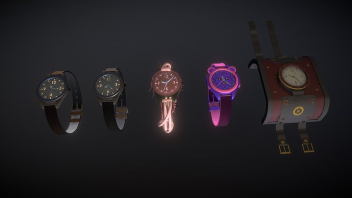 5 different types of watches 3D Model