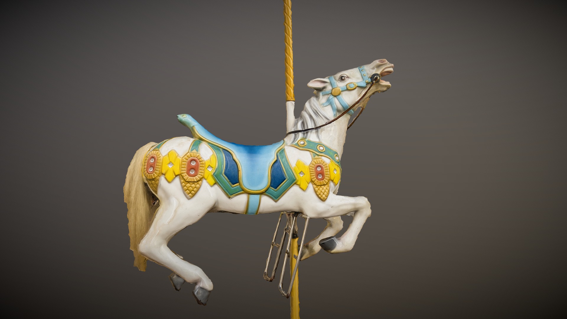 3D model Caballo carrusel – photogrammetry scan - This is a 3D model of the Caballo carrusel - photogrammetry scan. The 3D model is about a toy horse with a saddle.
