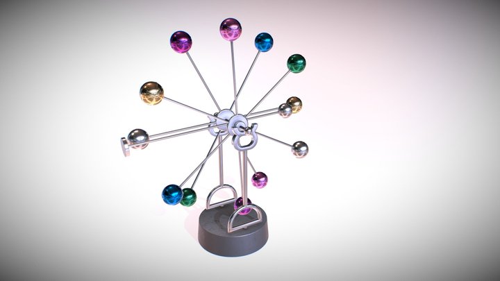Newton pendulum rotating colored eternal balls 3D Model