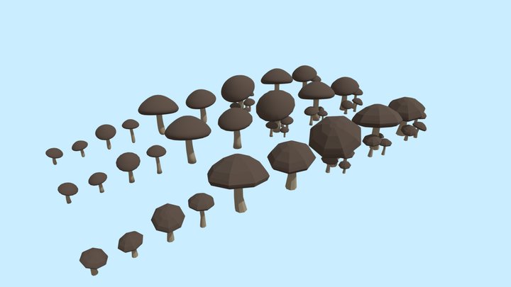 Brown Mushroom Collection (Low-Mid-High Poly) 3D Model