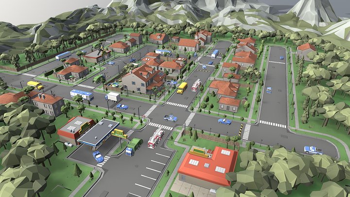 Low poly community residential house yard street 3D Model