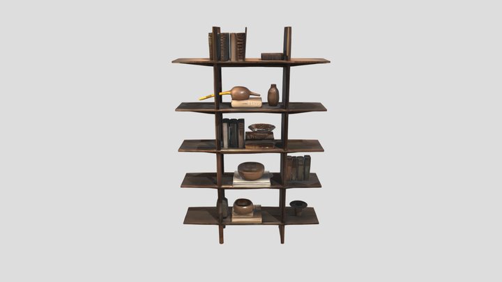 Wooden multi-shelf bookcase 3D Model