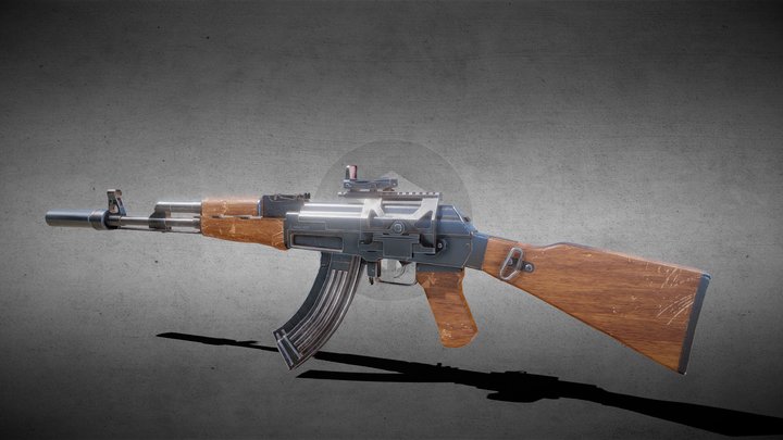 AK-47 with Red Dot Scope 3D Model