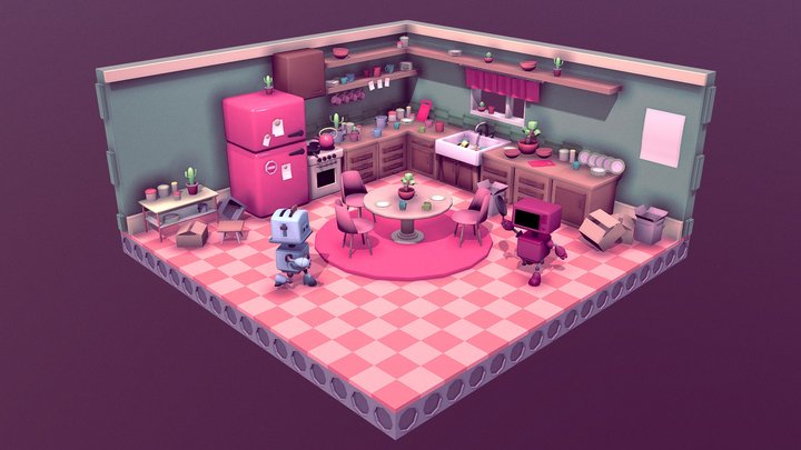 Diorama Low Poly kitchen 3D Model