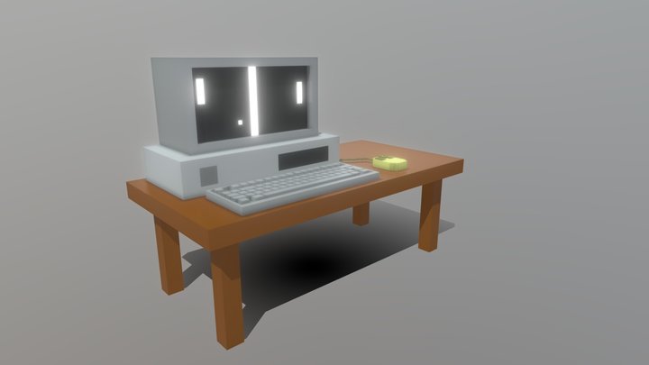 Old Computer With Keyboard - Voxel Art 3D Model