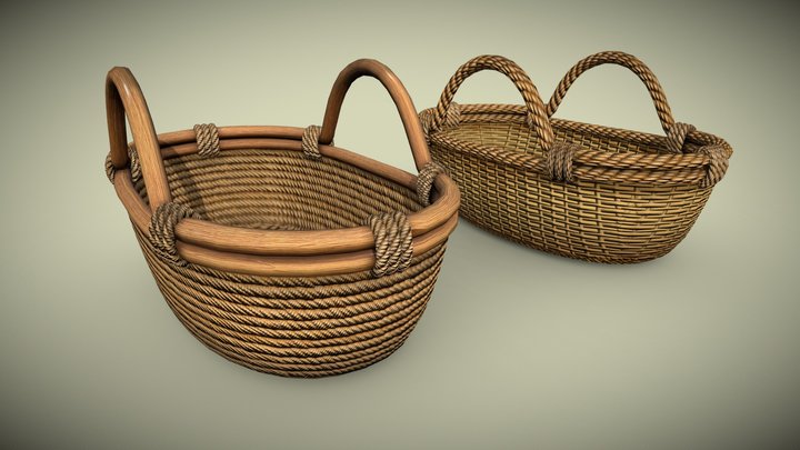 Wicker basket or baby cradle PBR game ready Low- 3D Model