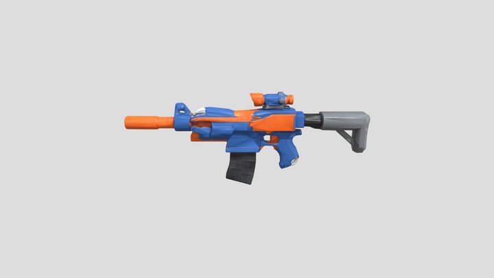 Blue and Orange Voxel Blaster 3D Model