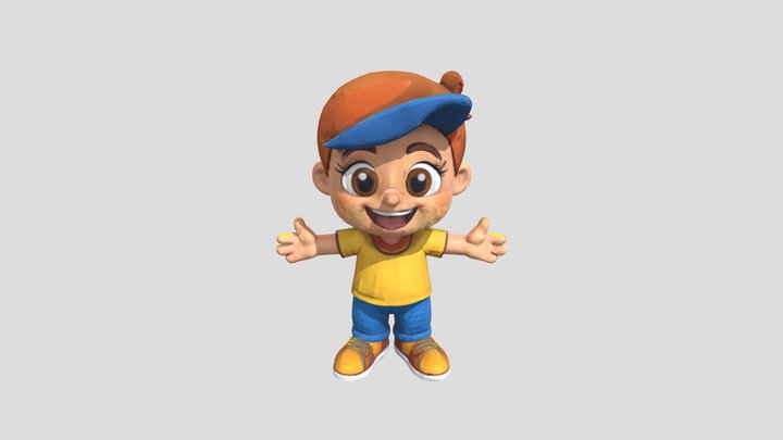 Cheerful Kid Cartoon Character Dollou 3D Model