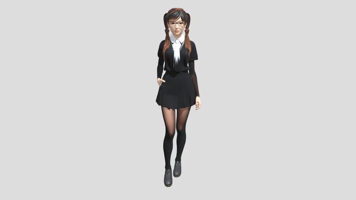 露出の多い制服を着た女子高生 3D Model