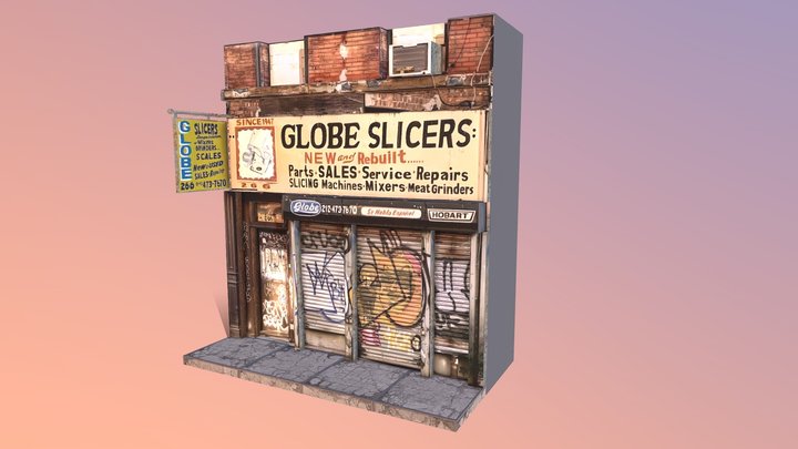 Globe Slicers Facade - NY - Papercraft Project 3D Model