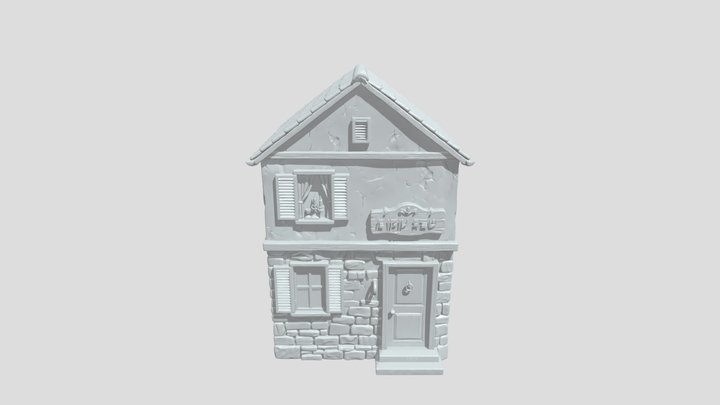 Stylized two-story stone house facade