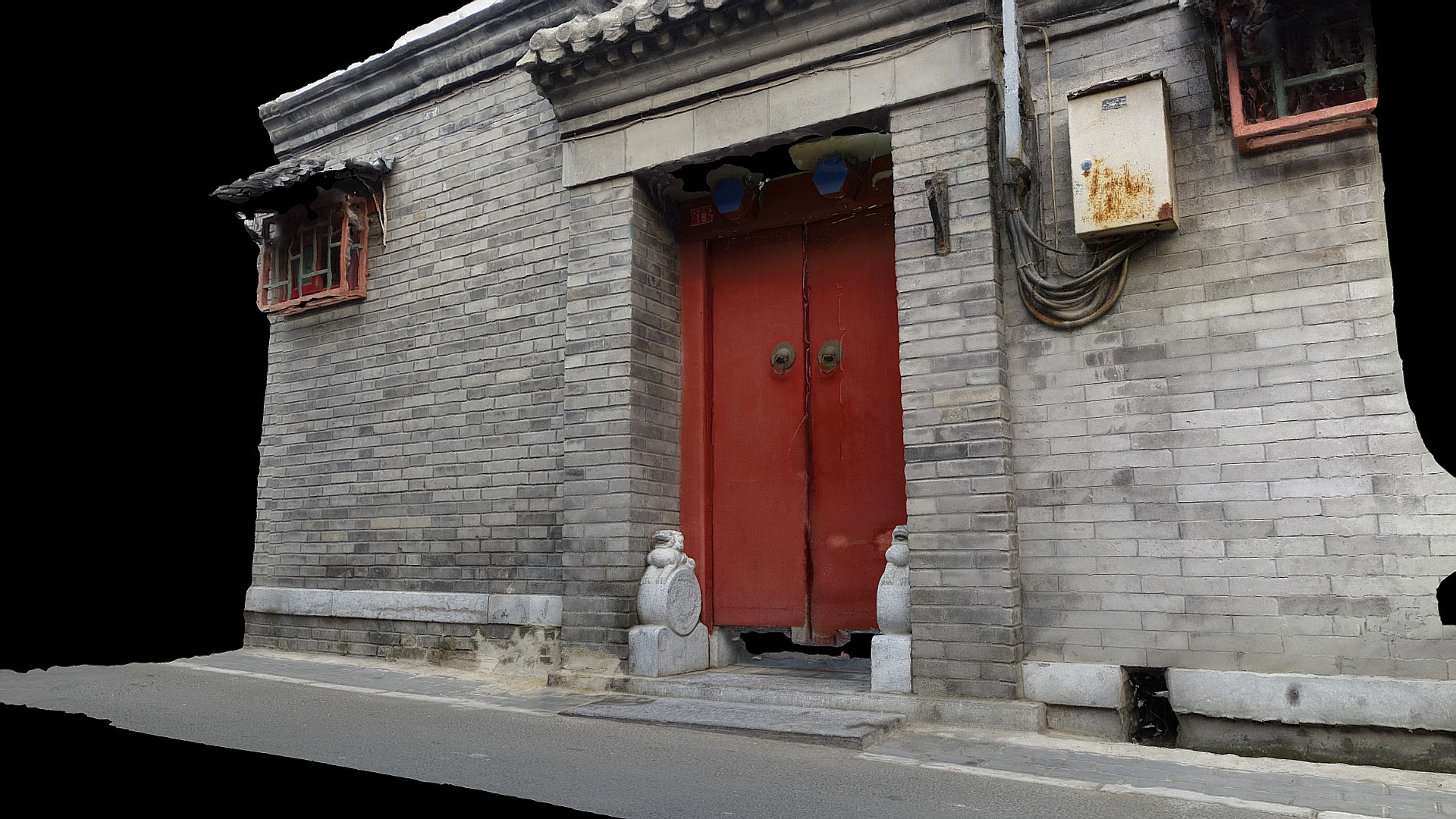 3D model 2016-10 – Beijing 26 - This is a 3D model of the 2016-10 - Beijing 26. The 3D model is about a red door on a stone building.