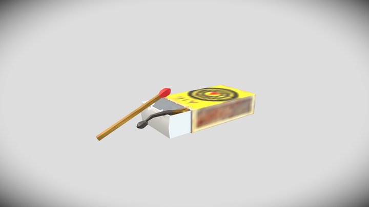 low poly match box with a burnt match 3D Model