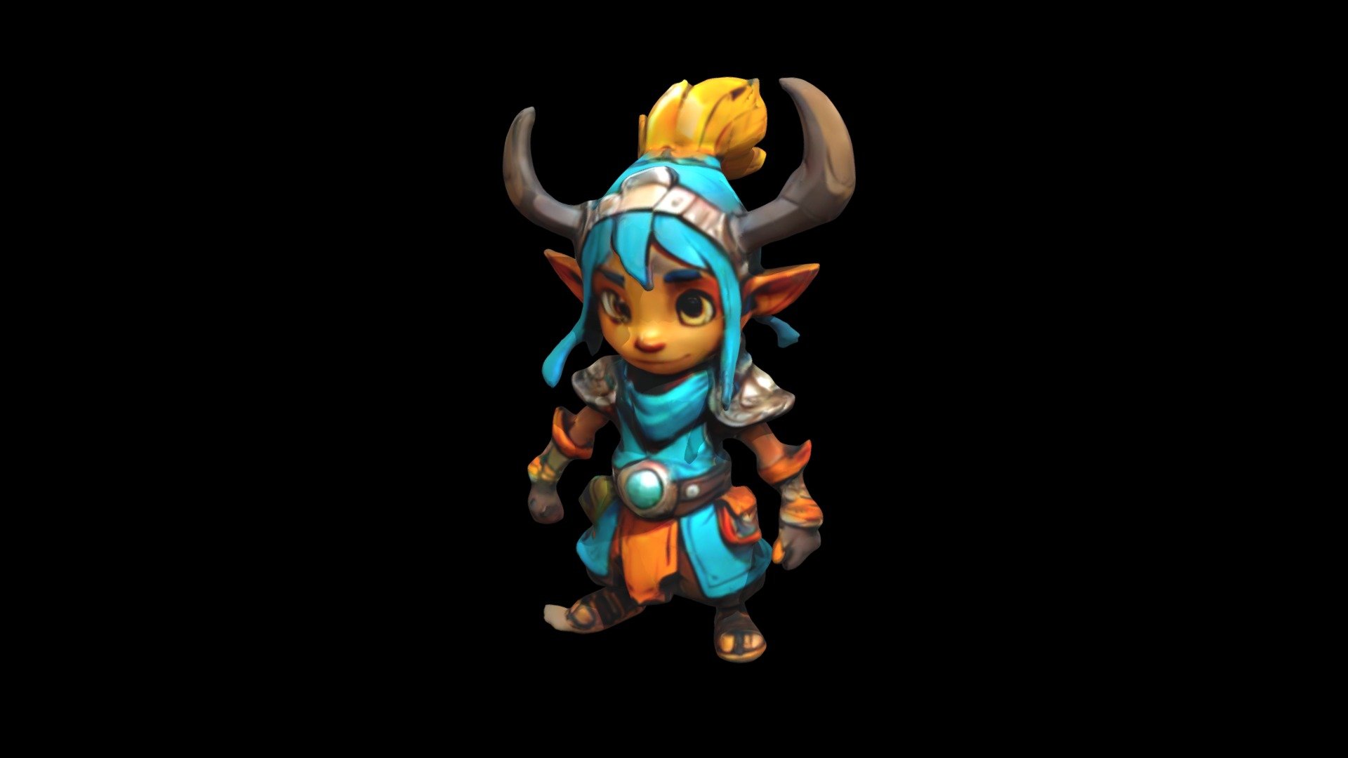 a cartoon character with horns and blue hair - Download Free 3D model ...