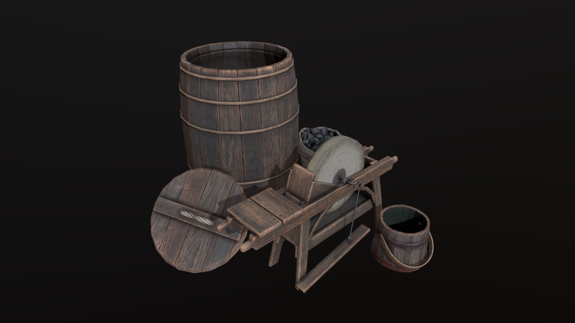 3D model Medieval props - This is a 3D model of the Medieval props. The 3D model is about a wooden barrel and a wooden barrel.