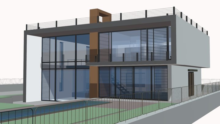 Modern luxury villa house building with pool 3D Model